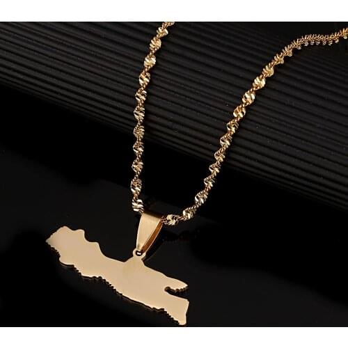 Stainless Steel Trendy Java Island Map Pendant Necklaces Fashion Indonesia Map Chain Jewelry