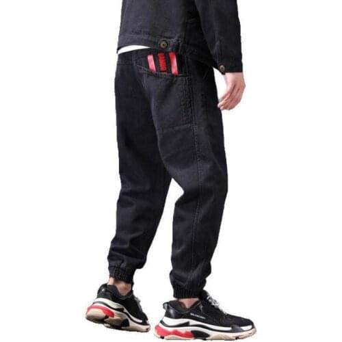 Mens Haren Jeans Tide Personality Loose Casual Feet Pants Boys Mens Trousers Autumn Winter Men Bottoms Brushed jean Plus Size