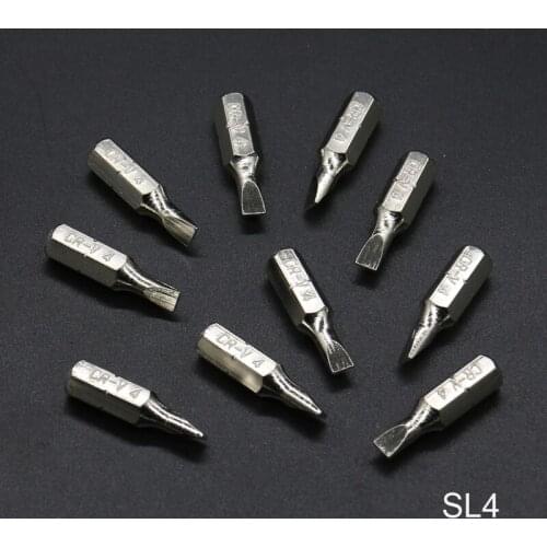 10pcs 1/4 6.35mm Hex Shank 25mm Slotted Electroplating Silver Surface SL4 SL5 SL5.5 SL6 SL7 Screwdriver Bit Set for Hand Tools