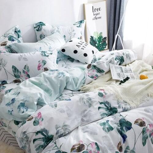 Tropical Leaf Bedding Set Single Double Quen King Size 100%cotton Pillow Cases Nature Duvet Cover Quilt Cover Bed Cover