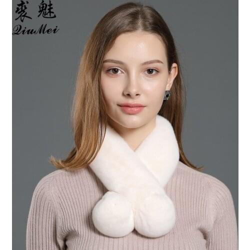 Genuine Rabbit Fur Whole-skin Scarves Women Winter Lovely Lady Balls Pompom High End Neckerchiefs Female Warm Muffler Real Fur