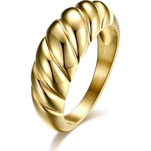 New Arrival Trendy Geometric Bread Shape Mariage Matching Rings Titanium Stainess Steel Wedding Costume Jewelry For Women 2021