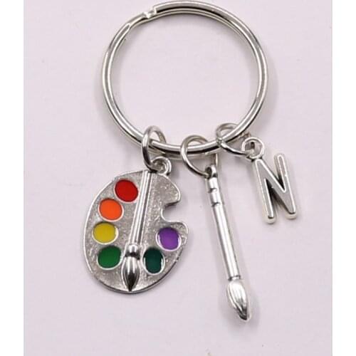 NEW Painters Tools-Palette Keychain Paintbrush keychain letter A-Z charm Pendant Key Chain Ring DIY Fit Keychain