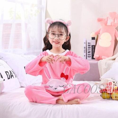 Baby Boys Girls Clothes Pajamas Set Flannel Fleece Teenage Warm Cartoon Rabbit Sleepwear Kids Home Suit 8 10 12 14 16yrs Pyjama