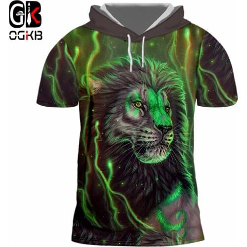 OGKB New Summer Tops Men/women Cool Print Lion King 3D Hooded Tshirt Cap T-shirts Man Hiphop Short Sleeve Pullover Plus Size 7XL
