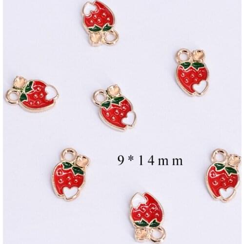 20pcs/Lot Diy 9*14mm Strawberry Handmade Oil Enamel Charms Design for Jewelry Making Earring Bracelet or Necklace