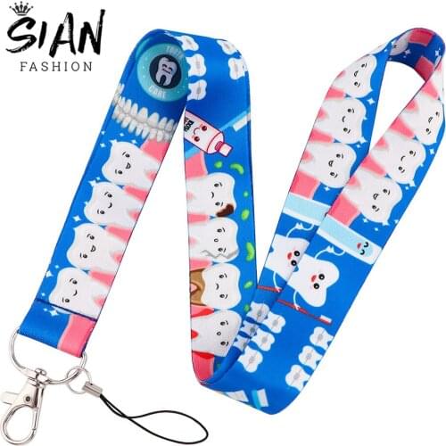 Love Tooth Day Keycord Cartoon Teeth Neck Straps Lanyard Neck Dentist Doctor Nurse Ribbon Phone Charm for Unisex Jewelry Gift