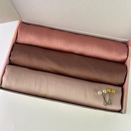 3pcs/Box Crinkle Satin Silk Hijabs Solid Color Plain Scarf Muslim Shawls Headband Islamic Headscarf Turban Echarpe Foulard