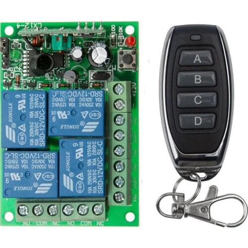 Universal DC 12V 24V 10A Relay 4CH 4 CH Wireless RF Remote Control Switch Transmitter+Receiver Module,315 / 433 MHz Garage Doors