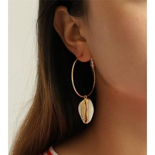 Bohemian Gold Color Conch Cowrie Shell Drop Earrings for Women Beach Circle Earring Jewelry Accessories
