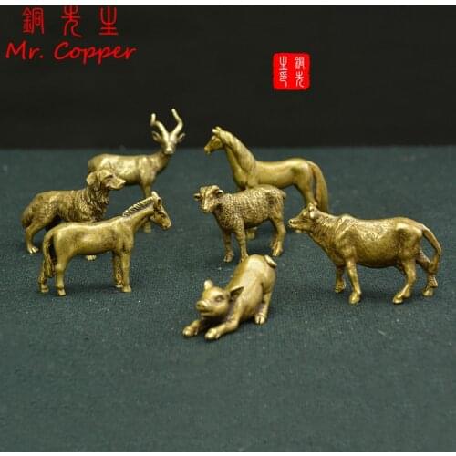 Vintage Copper Animals Figurines Rat Lion Elephant Bull Horse Turtle Ornaments Desk Decoration Accessories Brass Landscape Craft