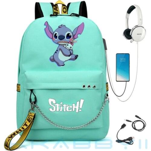 Disney Kawaii Stitch Bag Zipper USB Charging high Capacity Baby Backpack Women School Bags Teenage Girls Students Mochilas