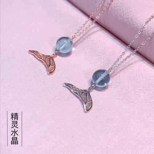 Sterling Silver 925 Original Crystal Charms Pendant Necklace Mermaid Tail Luxury Choker Fine Clavicle Chain Women Fine Jewelry