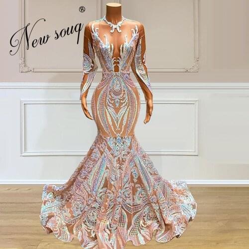 Vestidos 2021 Illusion Sequins Evening Gowns Party Dresses Customized Couture Dubai Plus Size Prom Dress Arabic Robe De Soiree