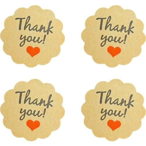 100pcs/pack Thank You Cake Packaging Leather Red Heart Kraft Sticker Baking DIY Gift Stickers