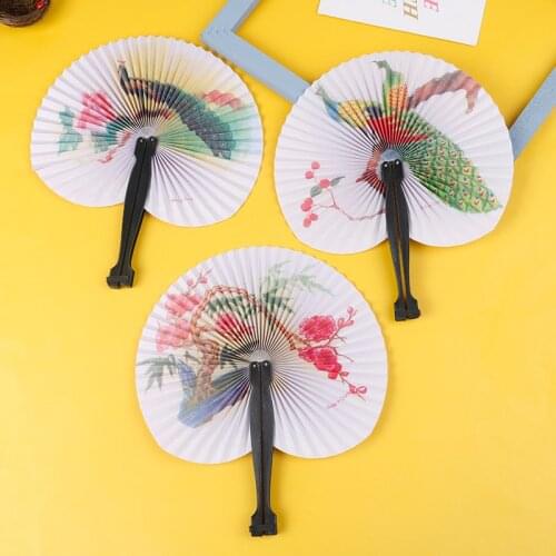 2Pcs China Style Retro Flower Printing Hand Fan Folding Fan Party Wedding Decor Crafts Gifts Random Style