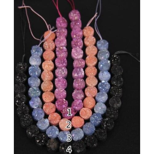 20pcs/strand 10mm 4 color,Titanium Druzy Center Drilled Coin Shape Pendant,Raw Drusy Geode Flat Round Loose Beads Bracelet
