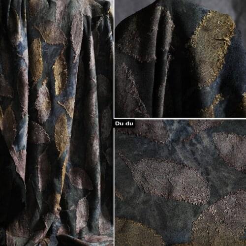 50*150cm Jacquard Tassel Texture Clothing Fabric Leaves Pattern Wool? Coat Fashion Design Fabric DIY