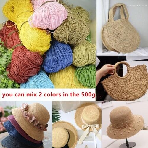 500g/lot Raffia Straw Yarn Crochet Yarn for DIY Knitting Summer Straw Hat Handbags Cushions Baskets Material Thread 24 Color