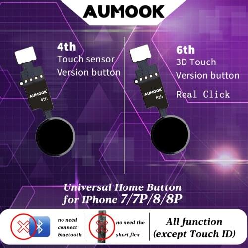 AUMOOK 6th Universal 3D Touch Home Button For iPhone 7 7 plus 8 8 plus flex cable Button Replace No Touch ID return function