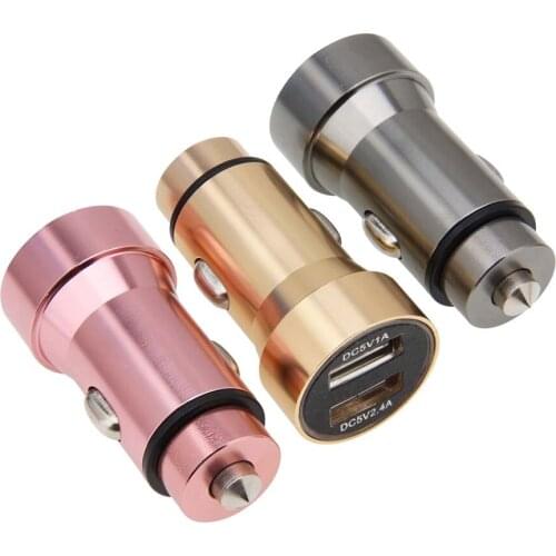 200pcs/lot Dual USB Car Charger 5V 1A/2.4A 2 Port Phone Charging Adapter Colorful Cylinder Design Charger for IPhone Xiaomi