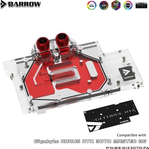 Barrow GPU Water Cooling Block for GIGABYTE AORUS RTX 3070 MASTER, Full Cover ARGB GPU Cooler, PC Water Cooling, BS-GIX3070-PA