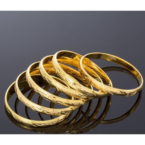 8MM 6PCS/Lot Gold Bangles Dubai African copper Bracelet&Bangles Indian Jewelry with Charm Middle East Bangles for Women
