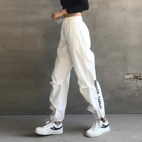 Casual Women Loose Vintage High Waist Pants Street Clothes Punk White Sports Pants Solid Color Slim Fashion Hip Hop Female Pants