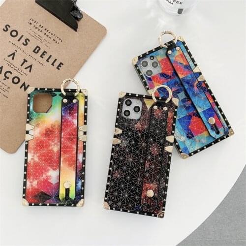 Luxury Diamond pattern Geometric Wristband square Phone case For iPhone 12 11 Pro XR XS Max SE 7 8 Plus cover For Samsung S21 20