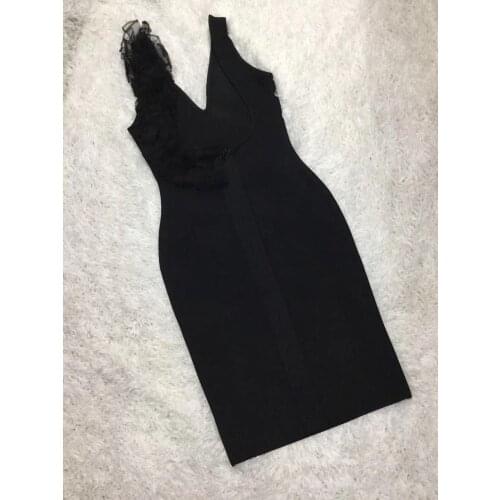 Black Dresses for Women Club Bandage Dress Sexy Sleeveless Black V Neck Elegant Celebrity Evening Party Runway Dress
