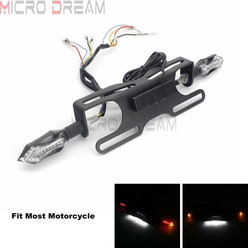 Motorcycles License Plate Holder w/ Signals Brake Tail Lamp Supermoto Bikes ATV Fender Eliminator License Number Plate Bracket