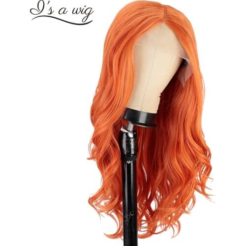Is a wig Long Wavy Lace Wigs Synthetic Wigs T-part Orange Color Hairs for Women Middle Part Black Brown Ombre Red Wigs