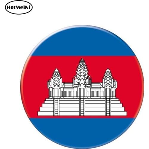 HotMeiNi 13cm x 13cm Auto Moto Bike Suitcase Laptop Flag Round Cambodia Decal Reflective Car Sticker Waterproof 3D Car Styling