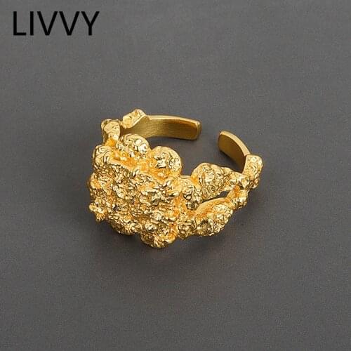 LIVVY Silver Color New Design Flower Shape Gold Color Rings Retro Opening Handmade Ring Fashion Fine Jewelry 2021 Trend