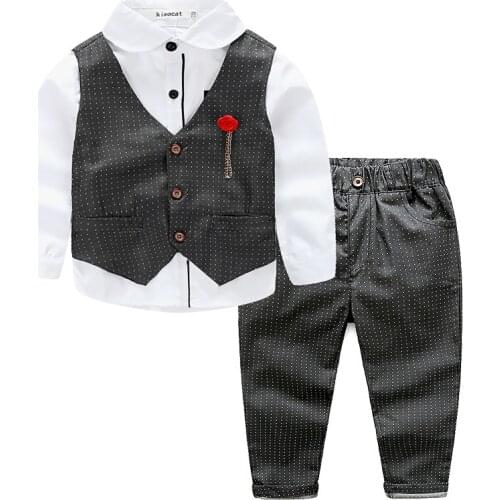 2020 Childrens Suits 3Pcs/Set Kids Baby Boys Long Sleeve Plaid Business Suit Vest + Shirt+ Pants Set For Boys For 3-8 Years Old
