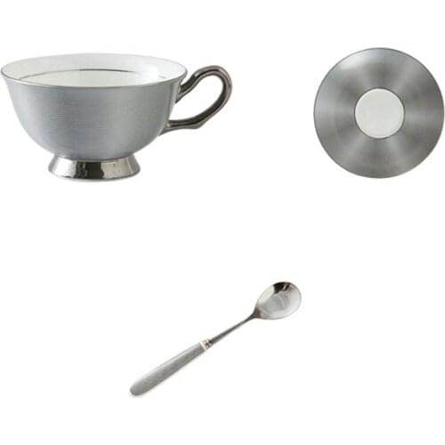 Creative Gold Rimmed Silver Rimmed Bone China Coffee Cup Plate Ceramic Suit Black Tea Cup American Afternoon Tea Cup