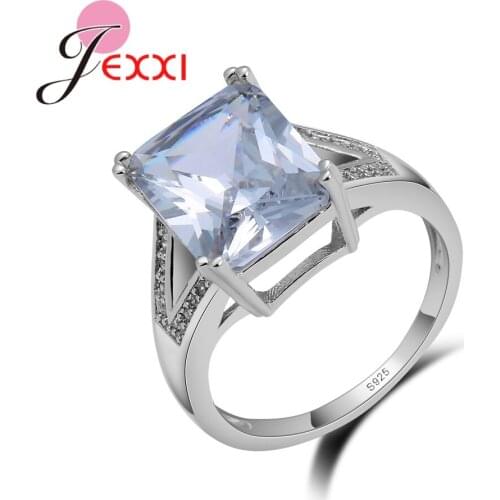 Cute White Crystal Silver Rings For Girls Anniversary Gift 925 Sterling Silver Rings For Women In Wedding Engagement Part