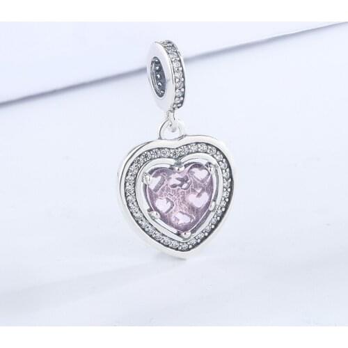 Fashion 925 Sterling Silver Pink CZ White Zircon Dazzling Heart Pendant Charm Bracelet DIY Jewelry Making For Original Pandora