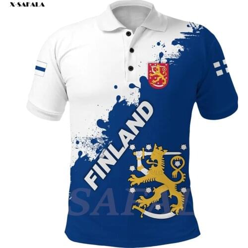 FINLAND SMUDGE Flag 3D Printed Men Women Polo Shirt Collar Short Sleeve Street Wear Casual Tee Tops Anti-shrink High Quality