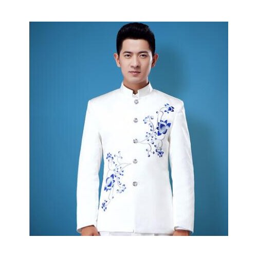 White new men chinese tunic suits designs homme terno stage costumes for singers men blazer embroidery jacket star style dress