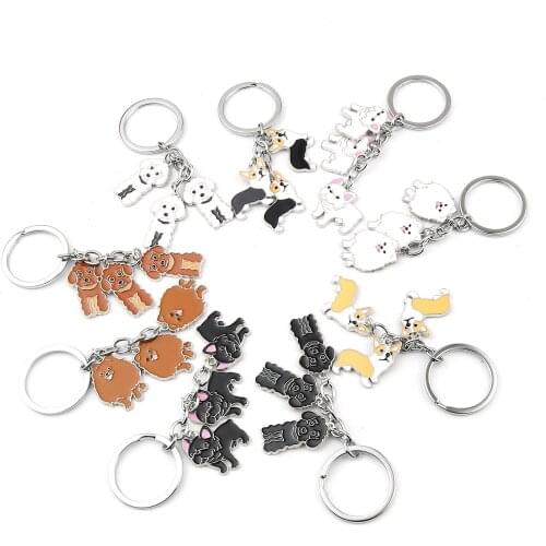 Cute Dog Animal Enamel Charms bulk Silver Color Keychain Backpack Women Girls Keyring Decoration Pendant Car Keys Jewelry,1PC