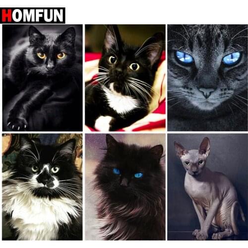 HOMFUN 3D Diamond Painting "Black cat animal" DIY Full Rhinestones Drill Cross-stitch Kits Square Round Diamond Embroidery