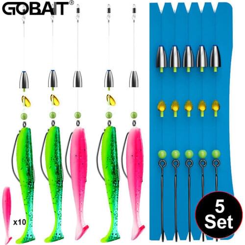 Jig Head Tackle Binded Set 5PCS Luminous Fishing Lure Pesca Combination High Carbon Steel Worm Hook Swimbait VIB Fish Scale Bait