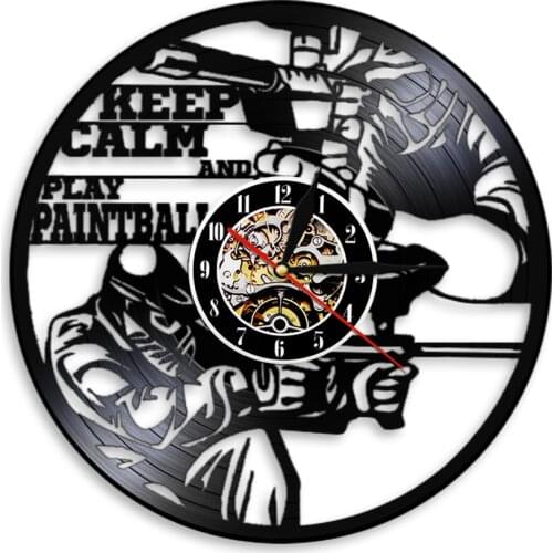 Keep Calm And Play Paintball Vinyl Record Wall Clock Team Building Exercise Shooting Sports Laser Cut Album Music Record Clock