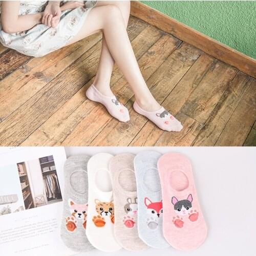 New 5Pairs/Lot Summer Korea socks Women cotton cartoon short socks Cute Animal Funny Ankle Socks Cotton invisible socks Dropship