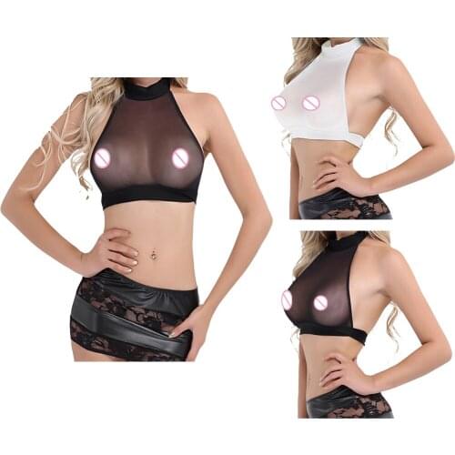 New Fashion Women Clothes Ladies Sheer Mesh Fish Net Sleeveless See Through Black White Crop Top T Shirt Blouse Sexy Tops