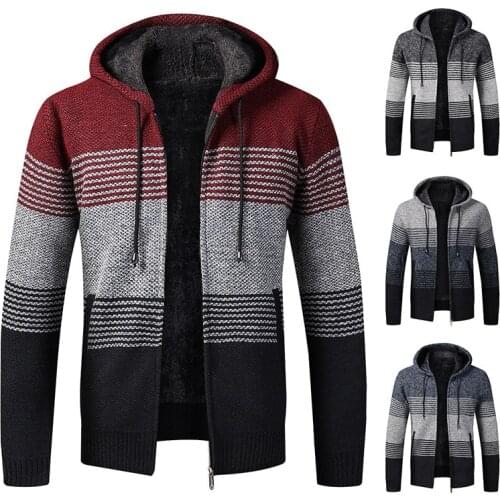 2021 Autumn and Winter Mens New Clothes Velvet Thickening Sweater Slim-Fit Assorted Colors Hooded Cardigan Sweater