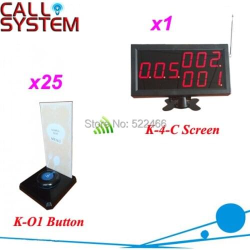 CE approved 433.92mhz Wireless Buzzer Systems for restaurant services with 25 call buttons and 1 display, shipping free