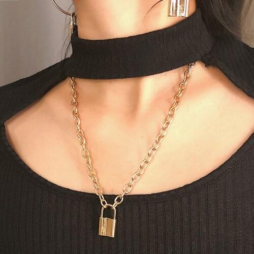 European Vintage Style Metal Lock Shaped Pendant Necklace for Women Heavy Chains Geometric Necklace Fashion Jewelry XR2047
