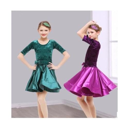 2018 girls latin dresses for dancing ballroom dance dress rumba samba velvet children samba cha cha tango skirt standard salsa